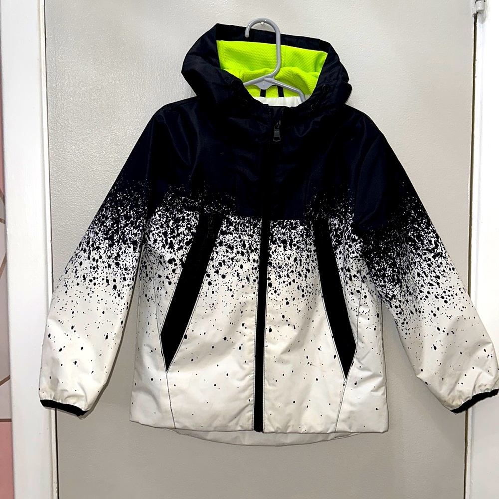 Primark Boys Like New Black & White Drip Rain Lightweight Hooded Jacket 5-6